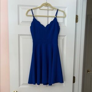 B Darlin Royal Blue Scallop V-Neck Mini Dress